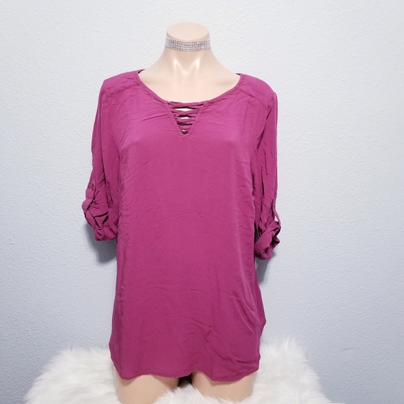 Torrid plus size glam office casual plum 3/4 sleeve shirt top blouse 1 - Picture 1 of 6